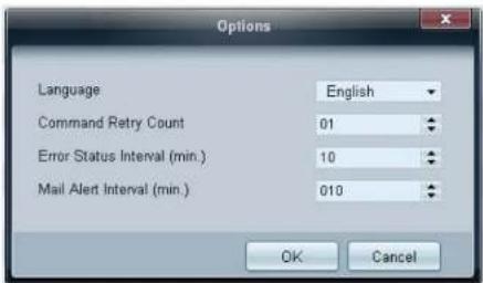 Options Language English Command Retry Count 01 Error Status Interval (min.) 10 Mail Alert Interval (min.) 010 OK Cancel