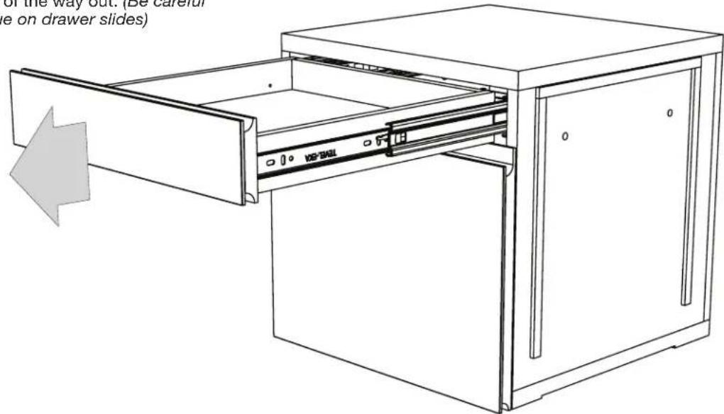 of the way out. (Be careful be on drawer slides)