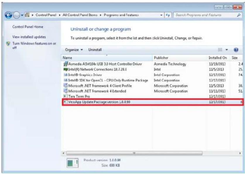 Control Panel Home View installed updates Turn Windows features on or off Uninstall or change a program To uninstall a program, select it from the list and then click Uninstall, Change, or Repair. Organize Uninstall Name Publisher Installed On Size Asmedia ASM104c USB 3.0 Host Controller Driver Asmedia Technology 11/19/2013 2.4 Intel(R) Network Connections 18.7.28.6 Intel 11/5/2013 25. Intel® Graphics Driver Intel Corporation 12/17/2013 74. Intel® SDK for OpenCL - CPU Only Runtime Package Intel Corporation 12/17/2013 Microsoft .NET Framework 4 Client Profile Microsoft Corporation 11/5/2013 38. Microsoft .NET Framework 4 Extended Microsoft Corporation 11/11/2013 51. Tera Term Pro 12/17/2013 VesApp Update Package version 1.0.0.90 12/17/2013 6 Product version: 1.0.0.90 Size: 690 KB