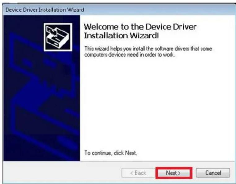 Device Driver Installation Wizard Welcome to the Device Driver Installation Wizard! This wizard helps you install the software drivers that some computers devices need in order to work. To continue, click Next. < Back Next > Cancel