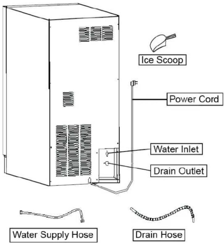 Ice Scoop Power Cord Water Inlet Drain Outlet Water Supply Hose Drain Hose