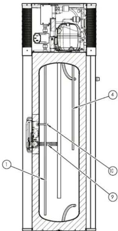Technical diagram of a mechanical device with numbered components, likely a valve or pump assembly.