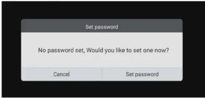 Set password No password set, Would you like to set one now? Cancel Set password