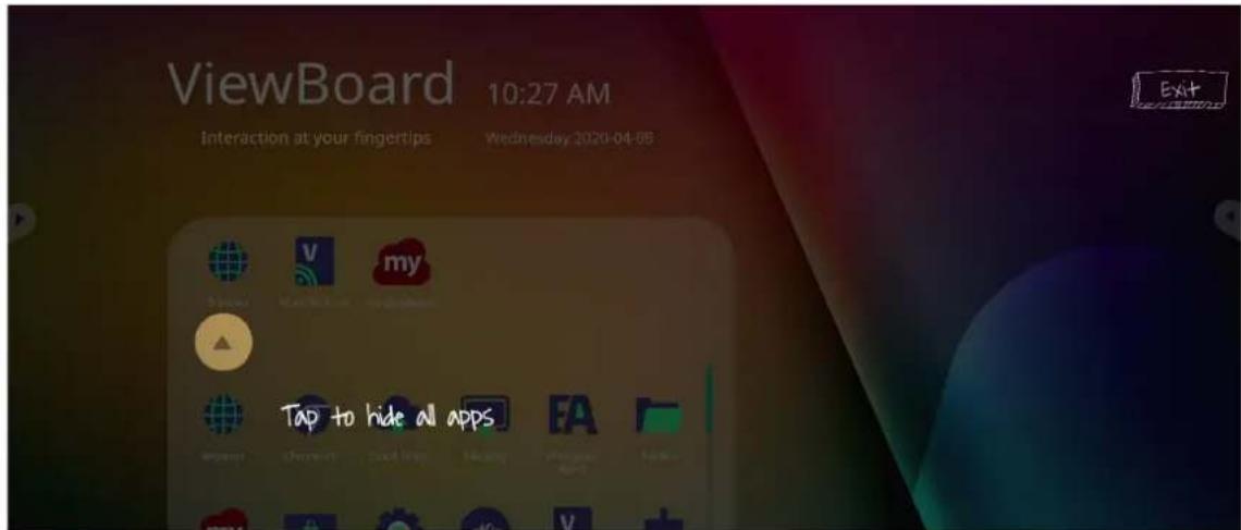 ViewBoard 10:27 AM Interaction at your fingertips Wednesday 2020-04-05 Tap to hide all apps