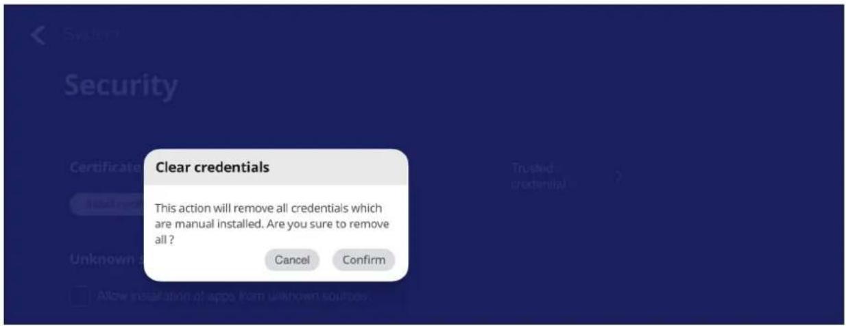 Clear credentials This action will remove all credentials which are manual installed. Are you sure to remove all ? Cancel Confirm