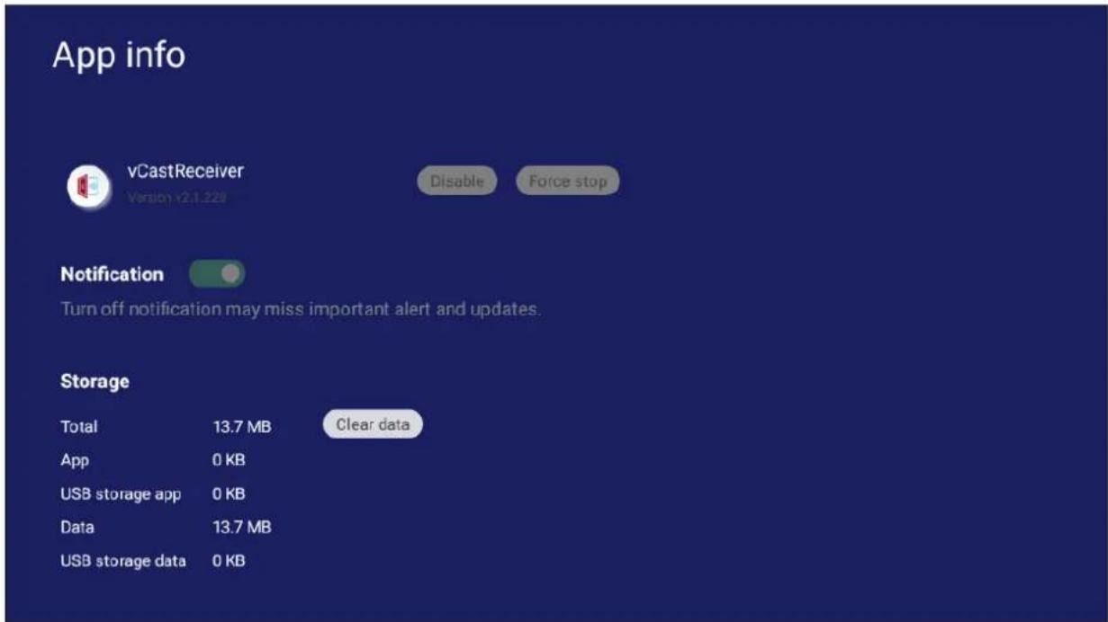 App info vCastReceiver Version v2.1.22# Disable Force stop Notification Turn off notification may miss important alert and updates. Storage Total 13.7 MB Clear data App 0 KB USB storage app 0 KB Data 13.7 MB USB storage data 0 KB