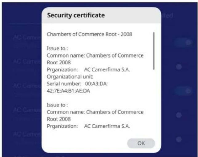 Security certificate Chambers of Commerce Root - 2008 Issue to : Common name: Chambers of Commerce Root 2008 Organization: AC Camerfirma S.A. Organizational unit: Serial number: 00:A3:DA: 42:7E:A4:B1:AE:DA Issue to : Common name: Chambers of Commerce Root 2008 Organization: AC Camerfirma S.A. OK