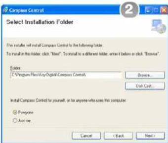 Compass Control Select Installation Folder The installers will install Compass Control to the following folders. To install in this folder, click "None". To install to a different folder, enter it below or click "Browse". Folder: C:\Program Files\AnyDigital\Compass Control Browse Disk Cast... Install Compass Control for yourself, or for anyone who uses this computer. Everyone Just one Cancel < Back Next >