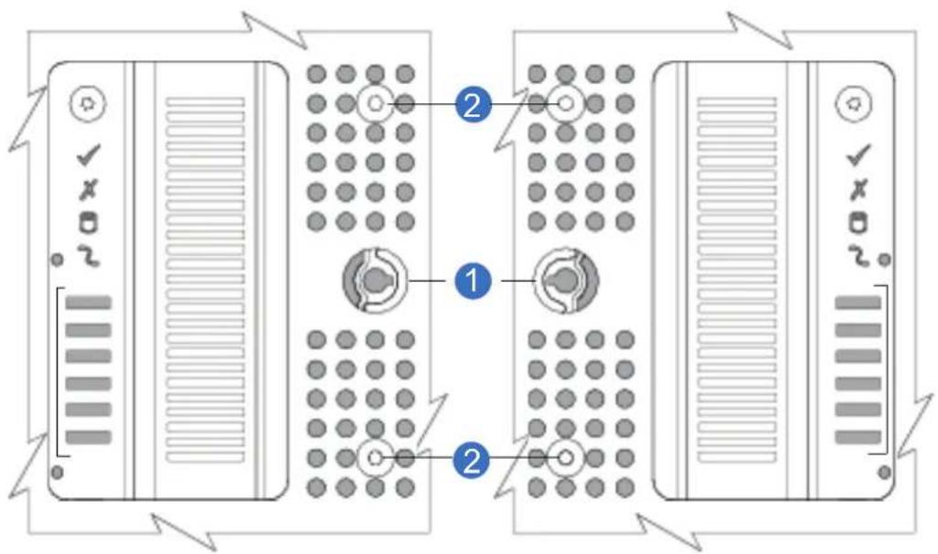 Diagram of server rack layout showing two configurations with labeled ports and connection arrows