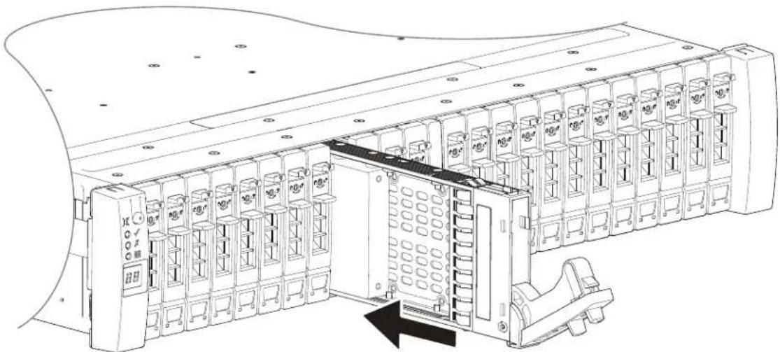 Technical diagram of an industrial control unit with labeled components and a directional arrow indicating assembly or movement.