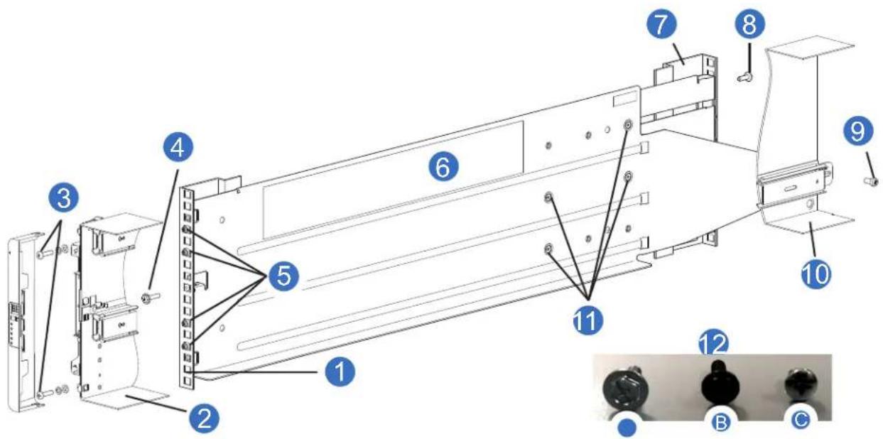 Technical diagram of a device rear panel with numbered components and labeled parts (1–12)