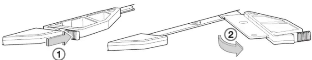 Technical diagram showing two mechanical assembly steps with numbered annotations indicating process flow or transformation.