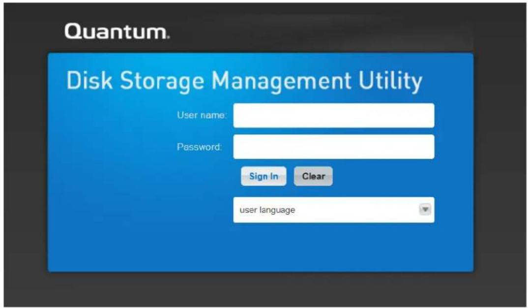 Quantum. Disk Storage Management Utility User name: Password: Sign In Clear user language