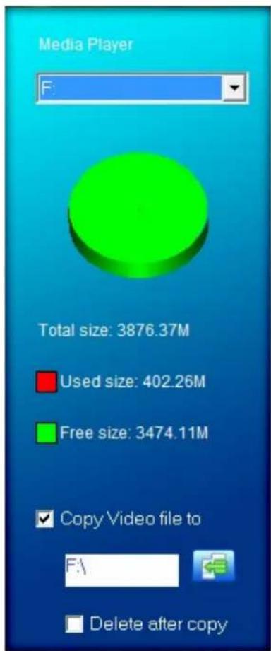 Media Player F: Total size: 3876.37M Used size: 402.26M Free size: 3474.11M Copy Video file to F:\ Delete after copy