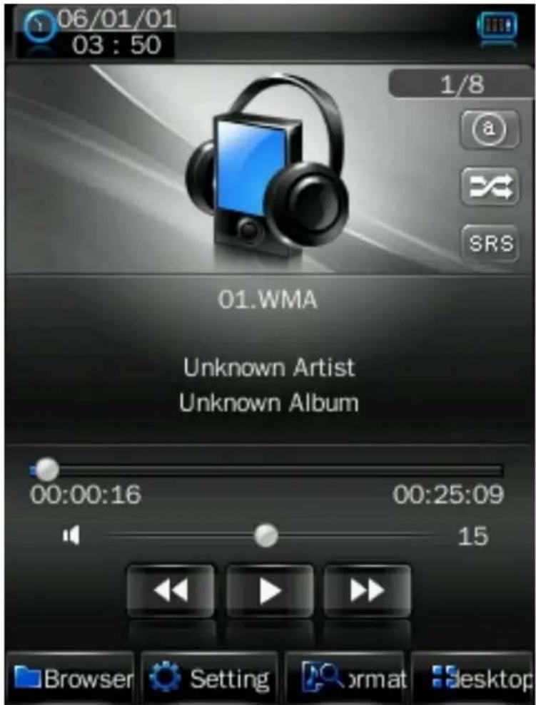 06/01/01 03:50 1/8 a SRS 01.WMA Unknown Artist Unknown Album 00:00:16 00:25:09 15 Browser Setting format Desktop