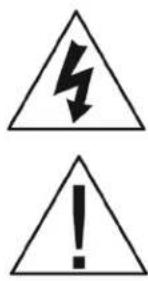 Two triangular warning signs: a lightning bolt symbol and an exclamation mark.