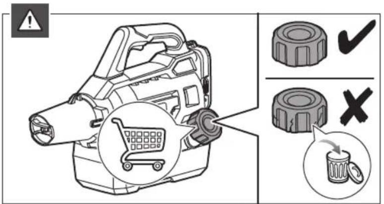 Diagram illustrating a device with shopping cart and waste sorting, accompanied by three checkmarks and an incorrect recycling symbol.