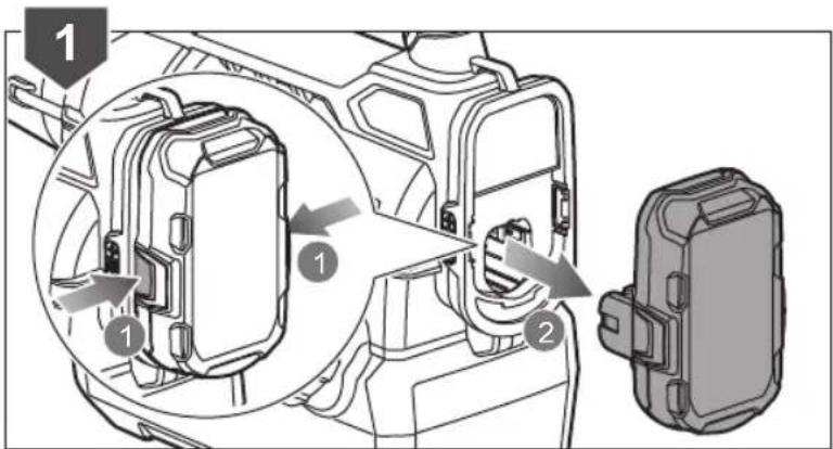 Technical diagram showing mechanical assembly with numbered components and directional arrows indicating parts of a device.