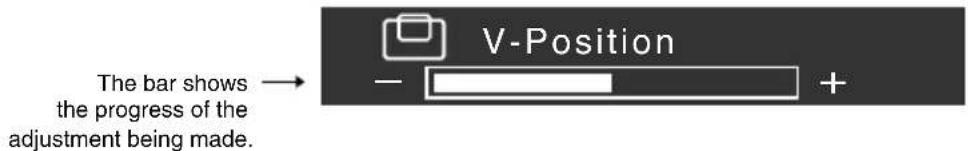 The bar shows the progress of the adjustment being made. V-Position - +