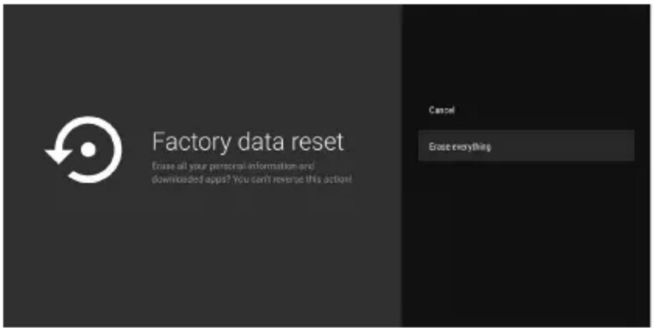 Factory data reset Erase all your personal information and downloaded apps? You can't reverse this action! Cancel Erase everything