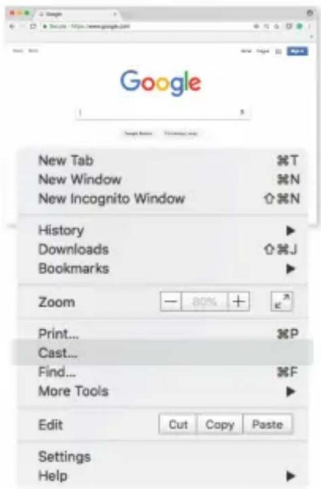 Google New Tab ⌘T New Window ⌘N New Incognito Window ⌘N History Downloads ⌘J Bookmarks Zoom — 80% + Print... ⌘P Cast... Find... ⌘F More Tools Edit Cut Copy Paste Settings Help