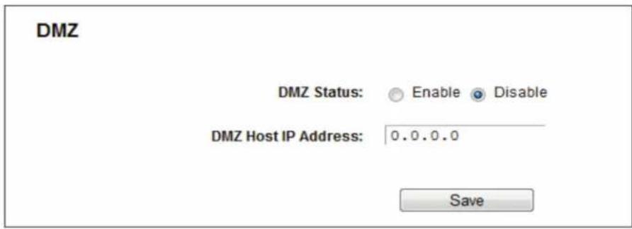 DMZ DMZ Status: Enable Disable DMZ Host IP Address: 0.0.0.0 Save