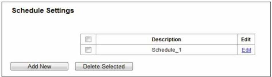 Schedule Settings Description Edit Schedule_1 Edit Add New Delete Selected