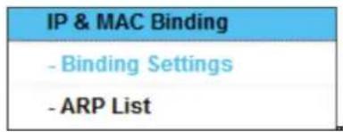 IP & MAC Binding - Binding Settings - ARP List