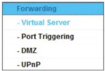 Forwarding - Virtual Server - Port Triggering - DMZ - UPnP