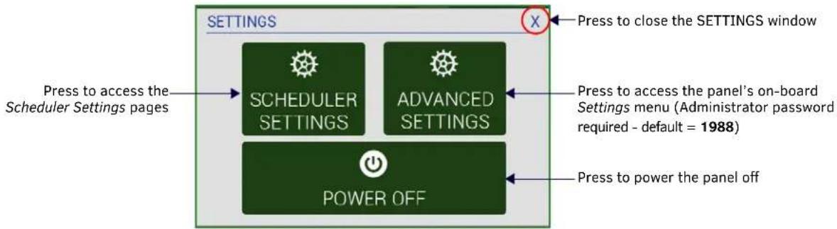 AMX Acendo Book ACB-2107 - Accessing the SETTINGS Window - 2