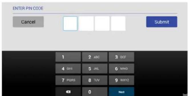 ENTER PIN CODE Cancel Submit 1 2 ABC 3 DEF 4 GHI 5 JKL 6 MND 7 PORS 8 TUV 9 WXYZ ← 0 Next