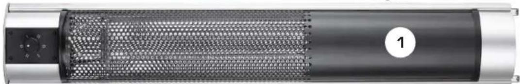 Close-up of a cylindrical mechanical component with mesh pattern and a numbered label (1), no visible text or symbols beyond the number.