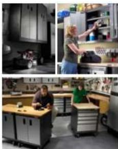 Interior view of a kitchen with open cabinets, a person handling food, and two people working at workstations (no visible text or symbols)