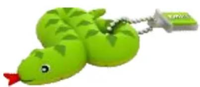 Green snail-shaped keychain with a red tail (no text or symbols)