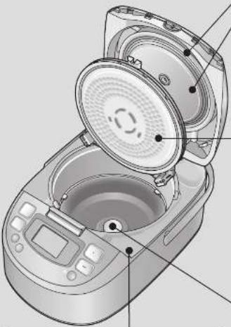 Technical illustration of a digital kitchen appliance with lid and control panel (no text or symbols)