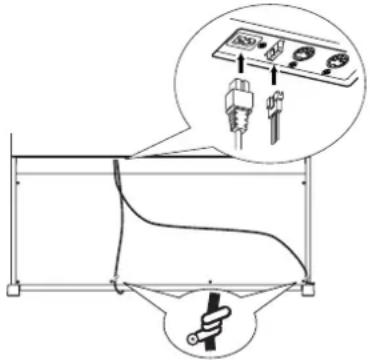 Diagram showing electrical connections with labeled components and a magnified view of a device panel with plug connectors.
