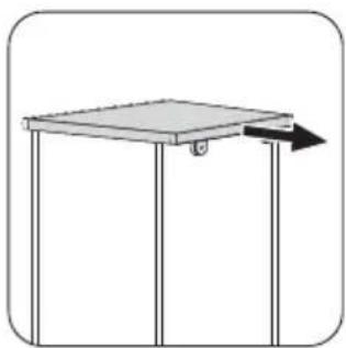 Simple line drawing of a metal frame with a downward arrow indicating rotation (no text or symbols)