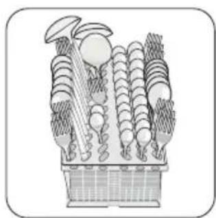 Illustration of a basket containing various household items including a spoon, keyboard, and a plate (no text or symbols)