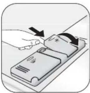 Illustration of a hand pressing down on a device with arrows indicating motion (no text or symbols)