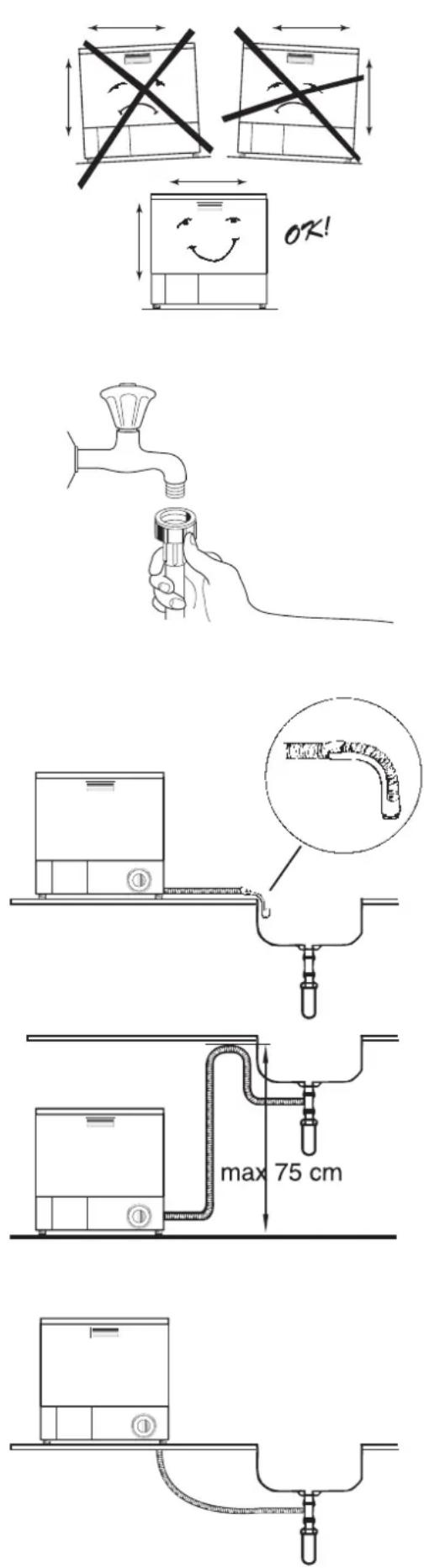 Technical diagram illustrating a kitchen sink setup with labeled components and safety constraints