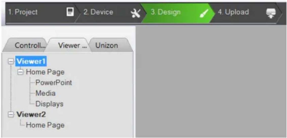 1. Project 2. Device 3. Design 4. Upload Controll... Viewer ... Unizon Viewer1 Home Page PowerPoint Media Displays Viewer2 Home Page