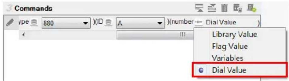 3 Commands type 880 )(ID A )(number Dial Value ) Library Value Flag Value Variables Dial Value