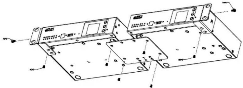 Technical diagram of an electronic device chassis with labeled components and mounting points