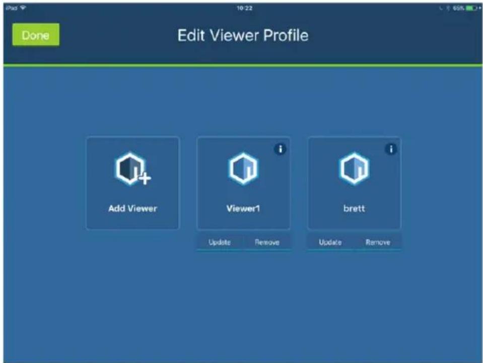 Pass 10:22 Done Edit Viewer Profile Add Viewer Viewer1 brett Update Remove Update Remove