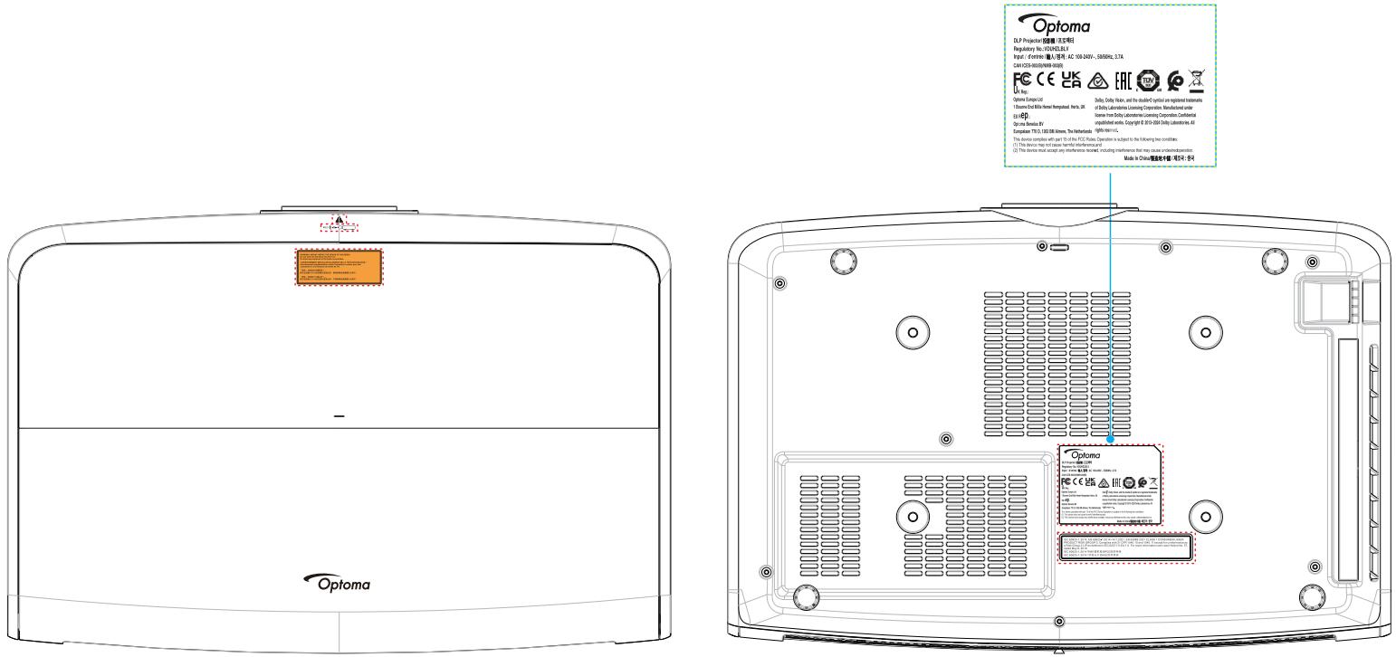 OPTOMA UHZ68LV-W - Étiquettes des spécifications et d'avertissement - 1