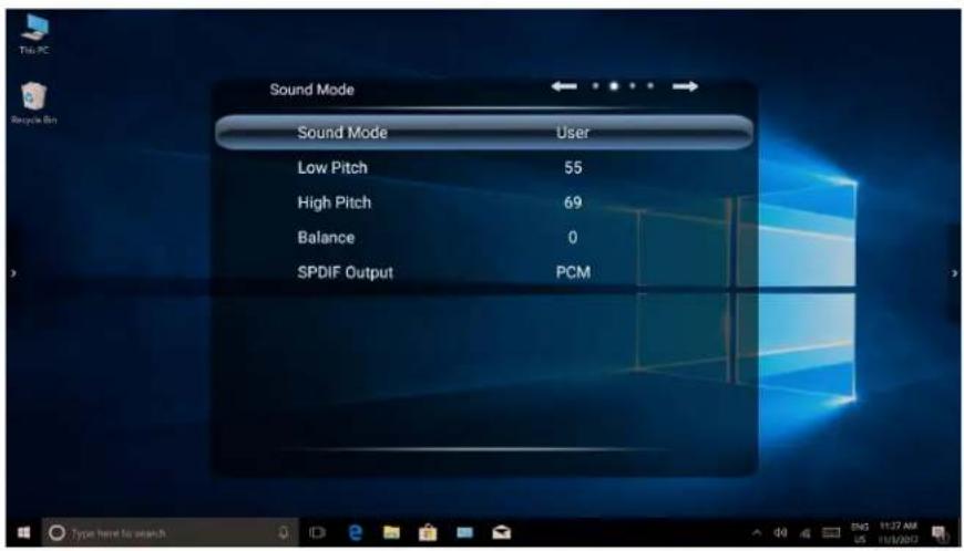 Sound Mode Sound Mode User Low Pitch 55 High Pitch 69 Balance 0 SPDIF Output PCM