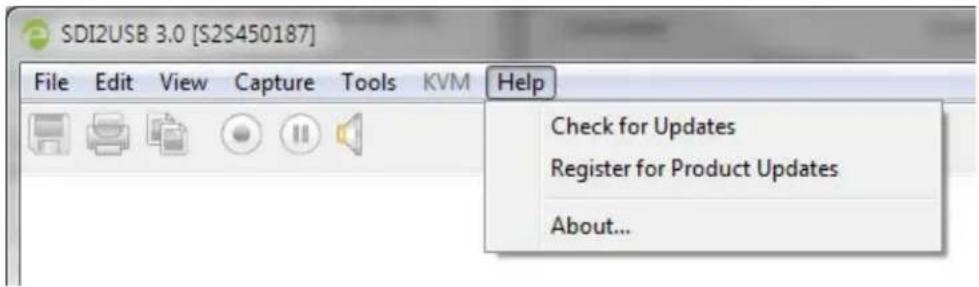 SDI2USB 3.0 [S2S450187] File Edit View Capture Tools KVM Help Check for Updates Register for Product Updates About...