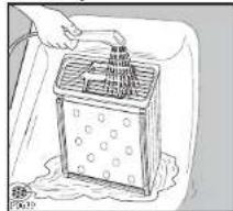Illustration showing a hand holding a container with Chinese text labels, likely depicting a chemical or industrial process.