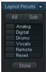 Layout Presets All Sub Analog Digital Drums Vocals Remote Reset Store