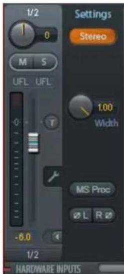 Settings Stereo M 5 UFL UFL 1.00 Width MS Proc Ø L R Ø -6.0 1/2 HARDWARE INPUTS